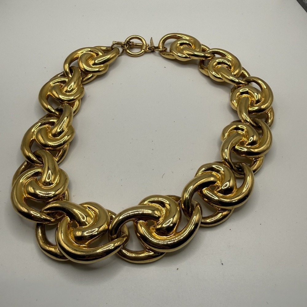 Vintage 80's Anneâ Klein Chunky Gold Tone Chain Link Statement Necklace
